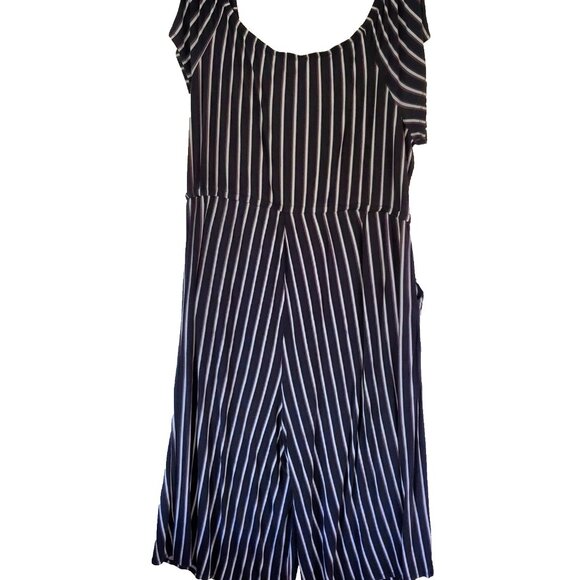 Torrid Women Super Soft Culotte Jumpsuit Size 5 Wide Leg Off The Shoulder Stripe - Picture 3 of 16